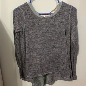 Xhiliration-Gray Button Down Back Lace Long Sleeve